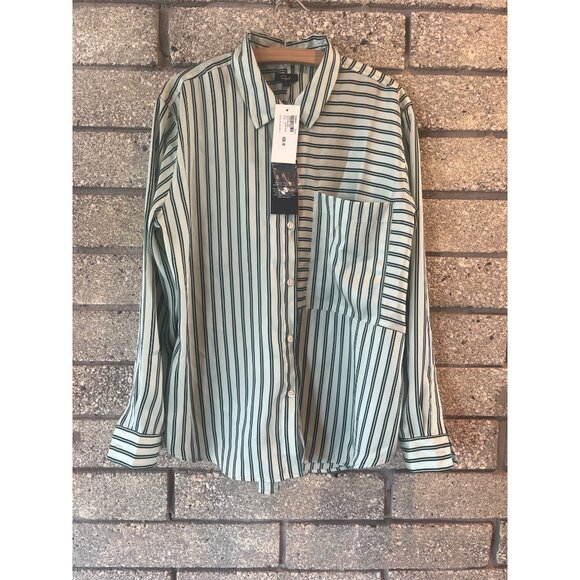 Rails Womens Spencer Striped Long-Sleeve Button-Down Shirt In Green & White - Picture 3 of 10